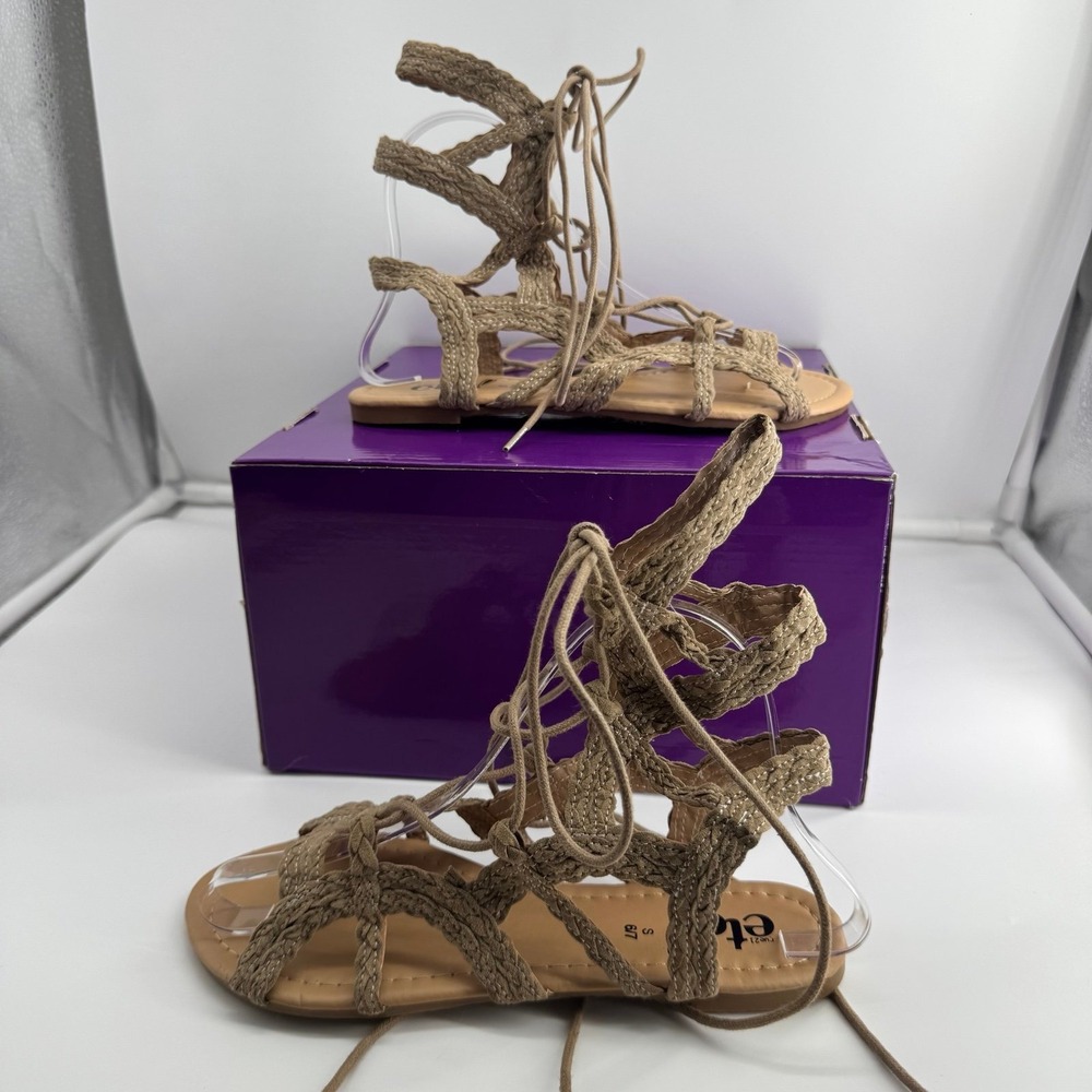 Rue21 Boho Braided Lace-Up Flat Gladiator Sandals Tan Size 6-7